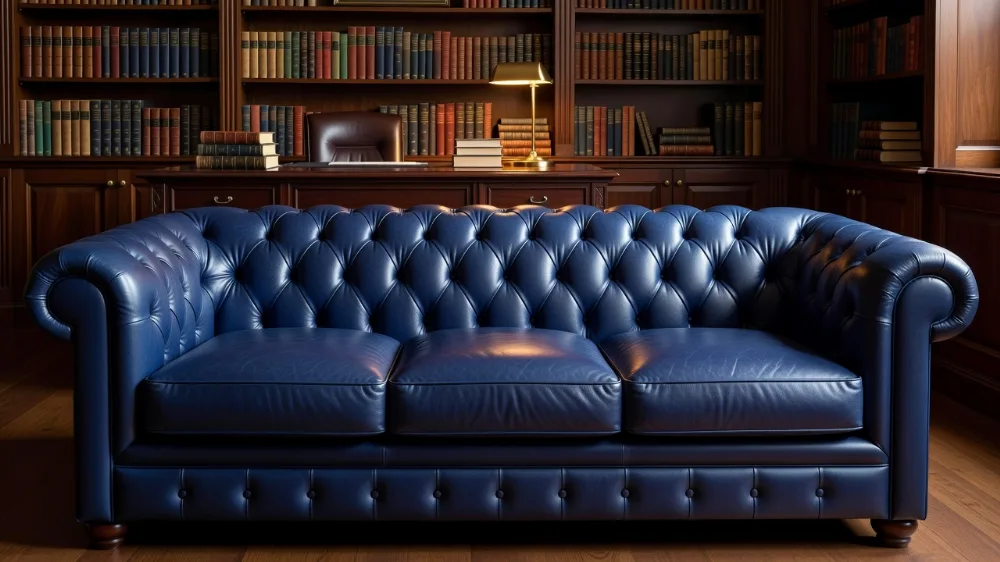 İndigo Mavisi Chesterfield Deri Koltuk Takımı Çalışma Odasına Nasıl Yakışır?