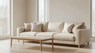 Krem Rengi Hakiki Deri Modern Koltuk Takımı ile Aydınlık Salon Dekorasyonu
