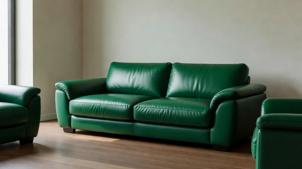 Yesil Zumrut Hakiki Deri Modern Koltuk Takımı ile Iddiali Salon Dekorasyonu