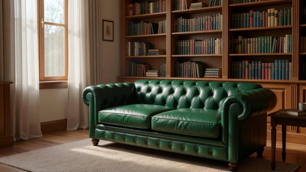 Zümrüt Yeşil Chesterfield Deri Koltuk Takımı Çalışma Odasına Nasıl Yakışır?